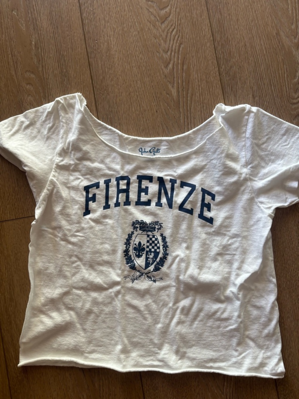 John Galt/ Brandy Melville White Tee with Blue Firenze Graphic